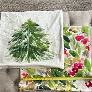 2 Covers | 1 Holiday Tree and 1 Berry Throw Pillow Covers - Green